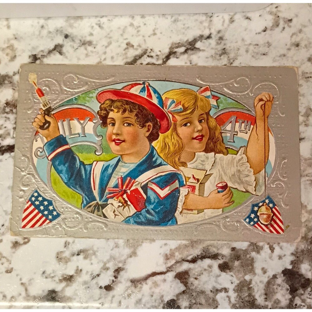 Embossed Fourth of July Patriotic Children Postcard Divided Back Unposted
